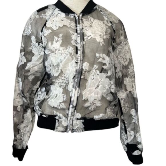 Piace black and white sheer floral zippered jacket size Large - Picture 8 of 8